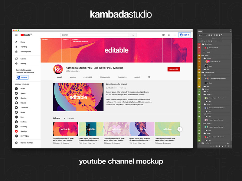 YouTube频道界面模板PSD源文件下载