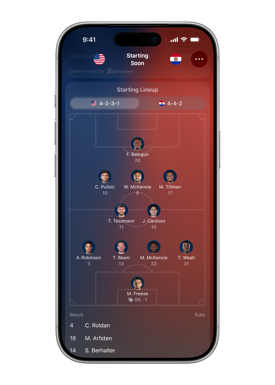 Apple Sports 中的足球阵型可视化