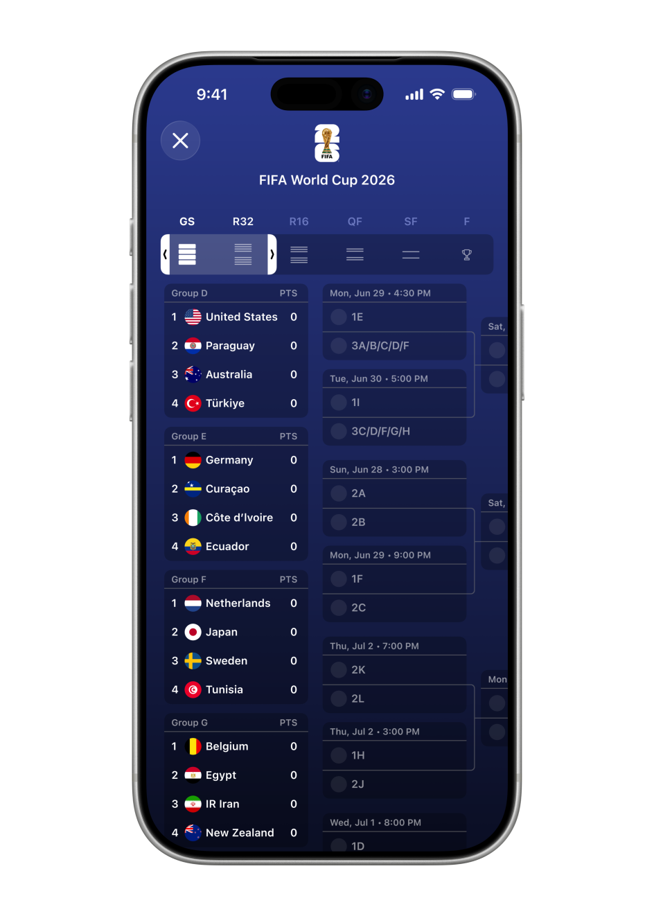 Apple Sports 中的世界杯锦标赛信息展示
