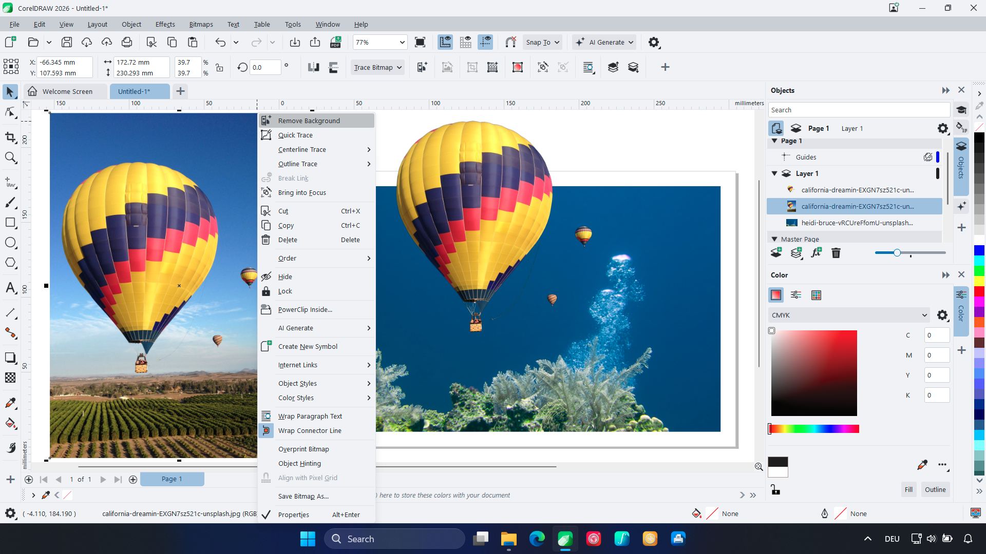 Corel PHOTO-PAINT 使用 AI 工具编辑热气球照片