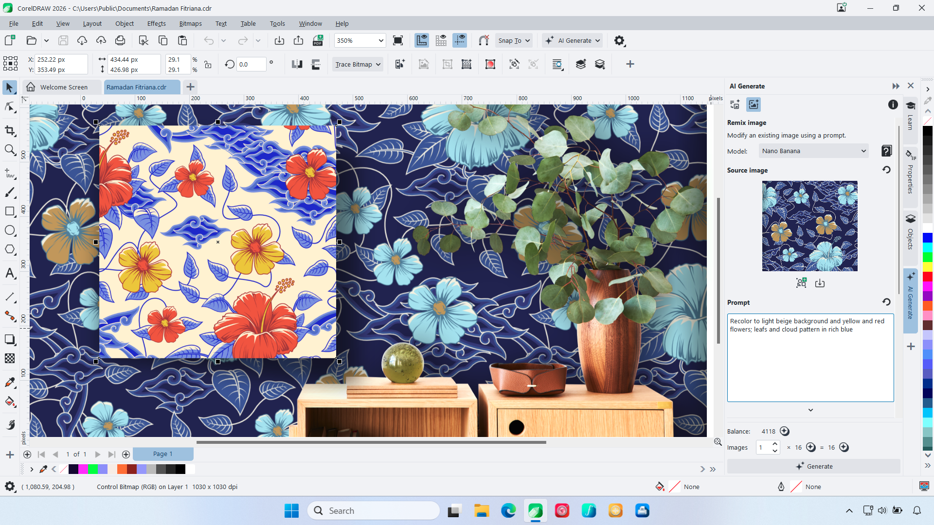 CorelDRAW AI 将原有图案重混成多个风格变体
