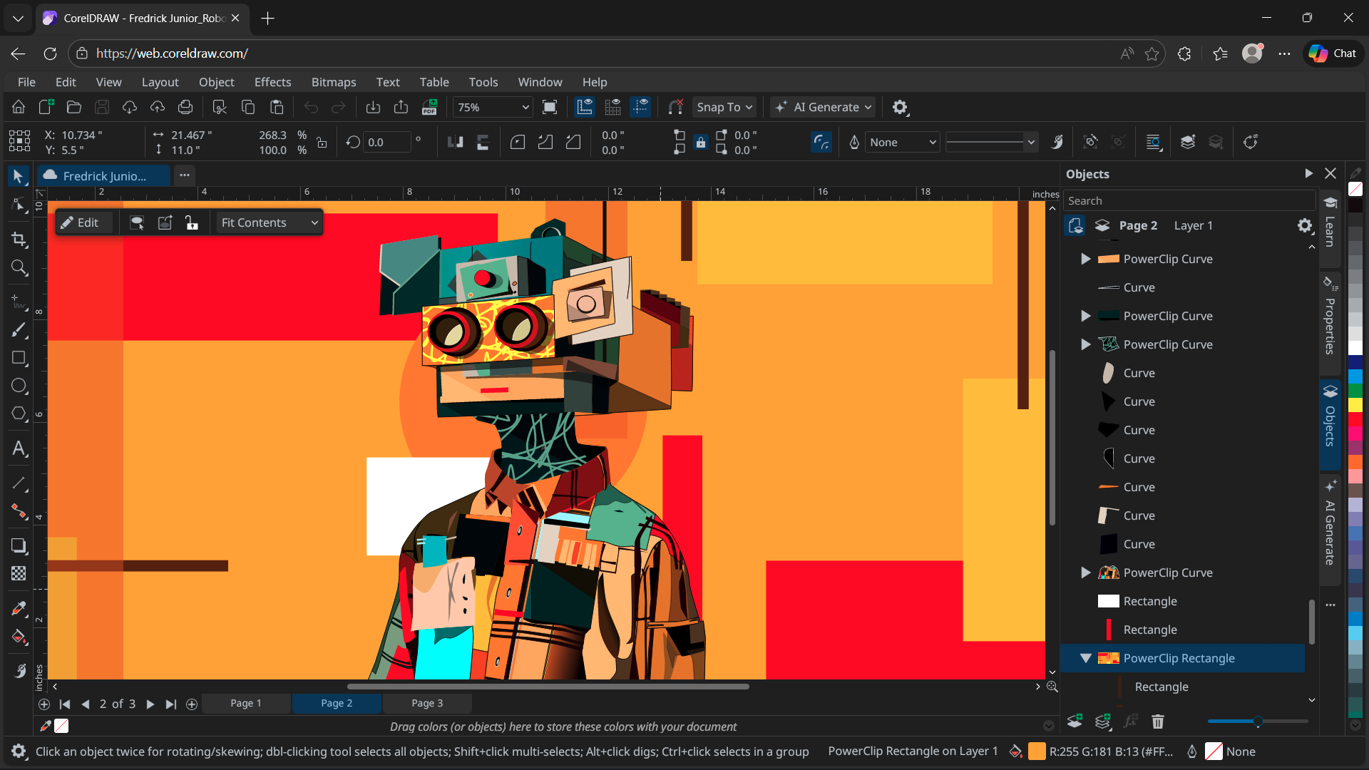 CorelDRAW Web 中的机器人插画界面