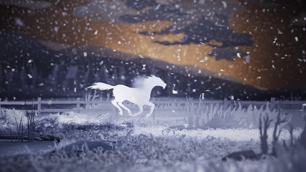 看起来像纸艺的 3D 马奔跑动画