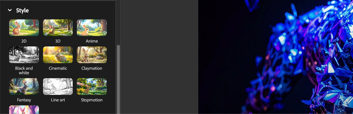 Adobe Firefly 文生视频提示词和风格设置示例