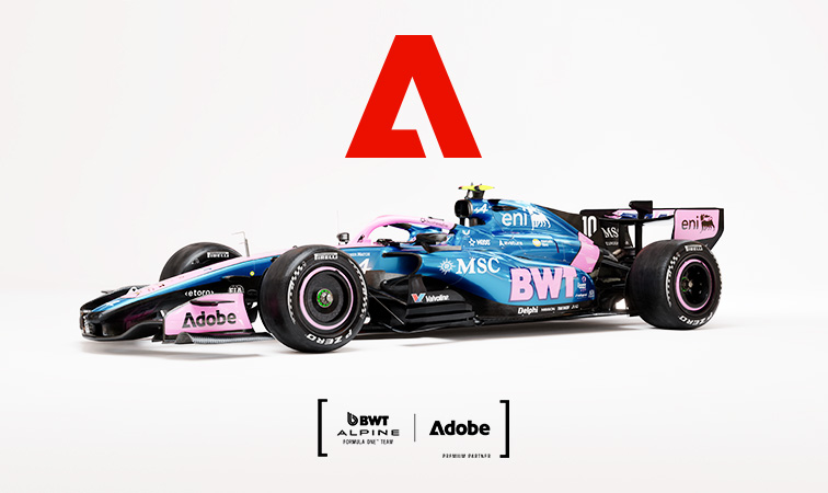 Adobe 与 BWT Alpine 合作公告中的赛车画面，图：Adobe Newsroom。