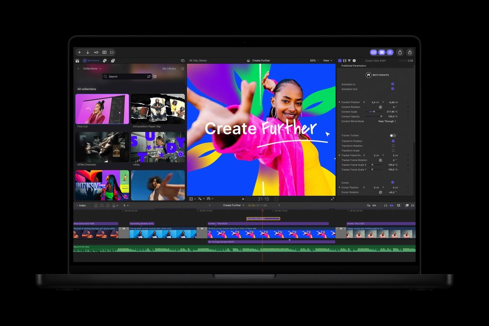 Apple Creator Studio 新闻稿中的 Final Cut Pro 与 MotionVFX 界面;图片来源:Apple。