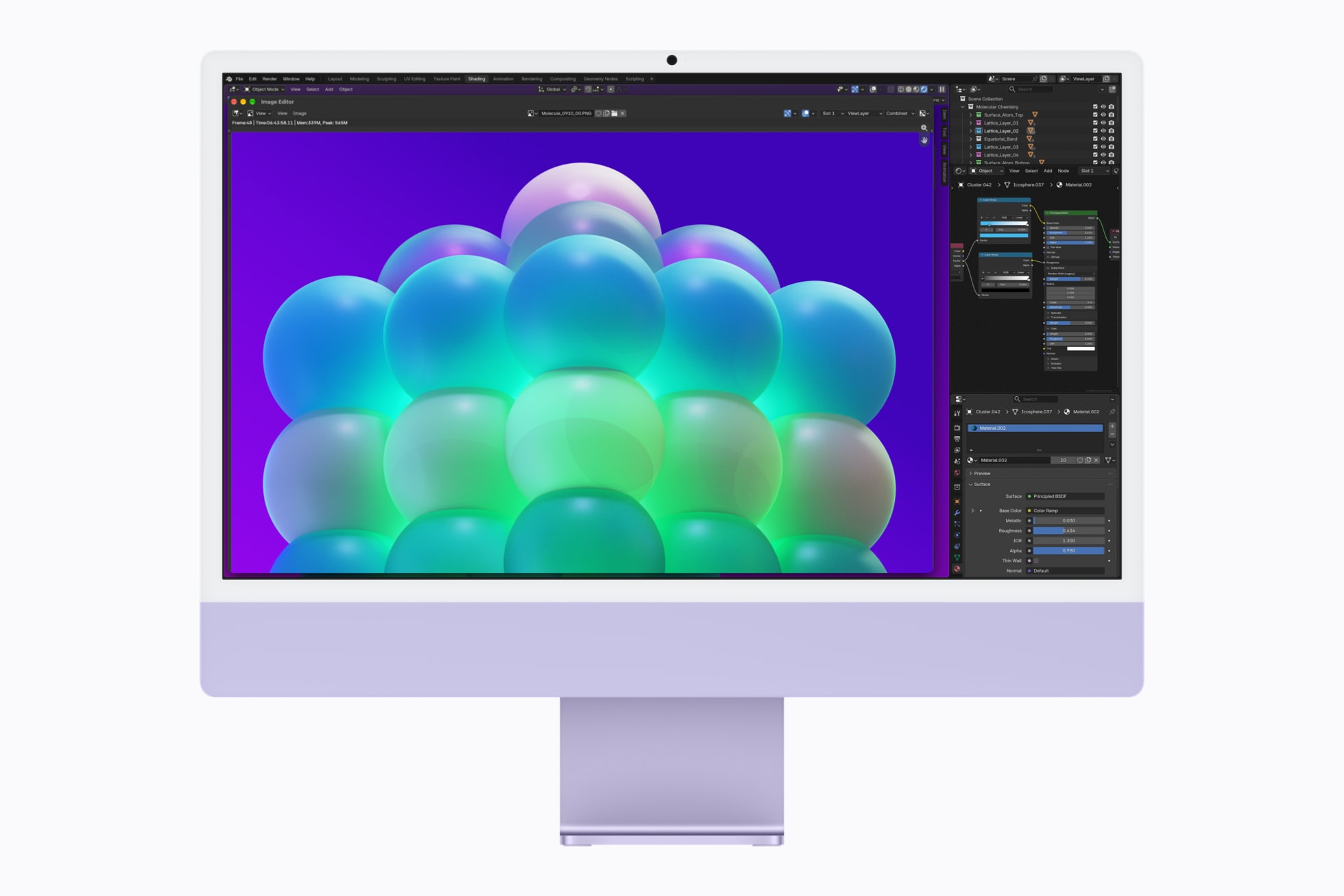 紫色 M6 iMac 展示 Blender 三维项目