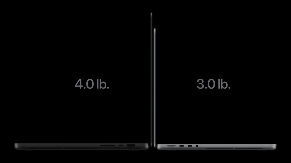 14 与 16 英寸触屏 MacBook Pro 的机身侧视图