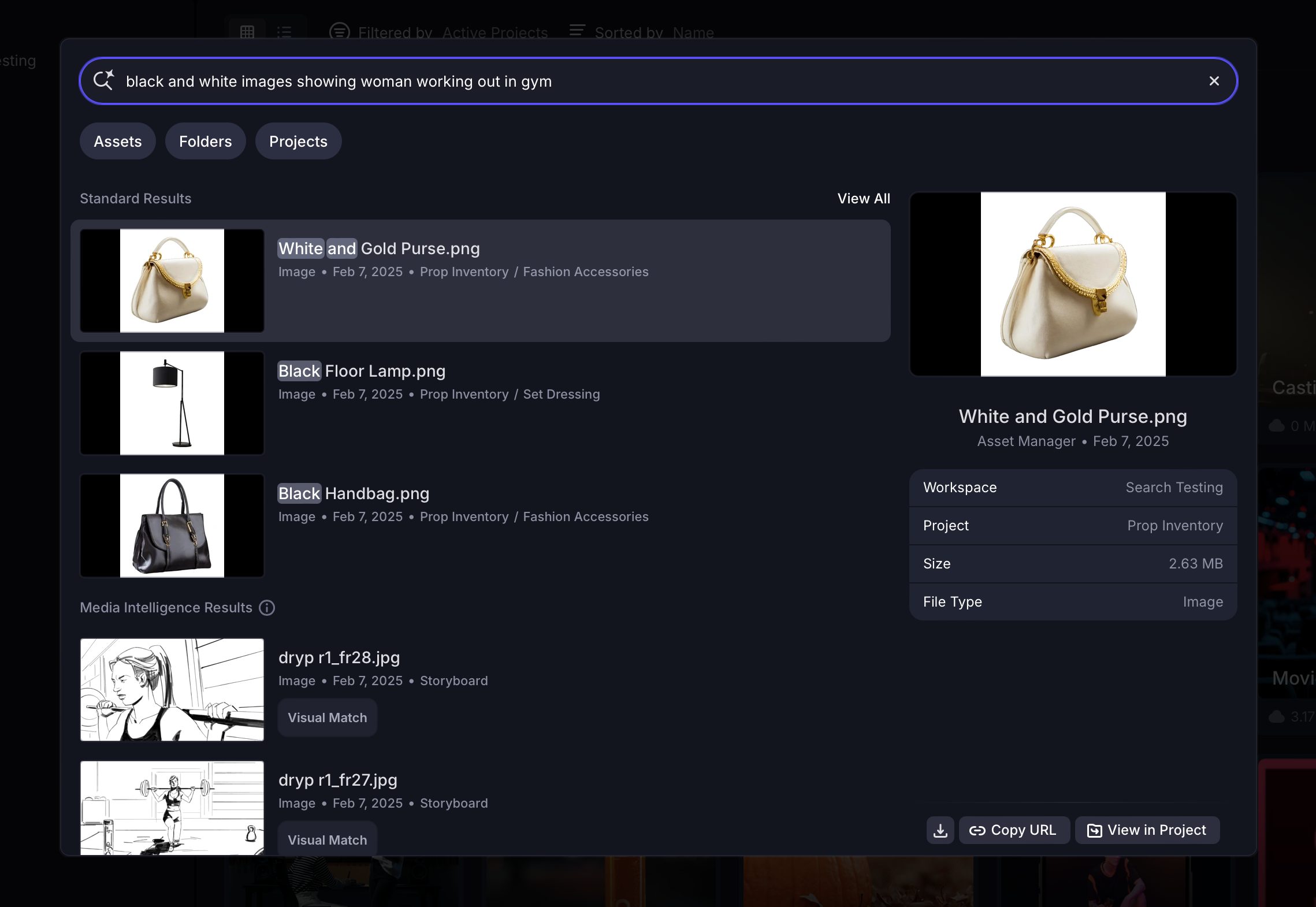Frame.io 官方文档中的真实语义搜索界面,作为功能示意,并非 10 月 19 日新版截图;图片:Frame.io。