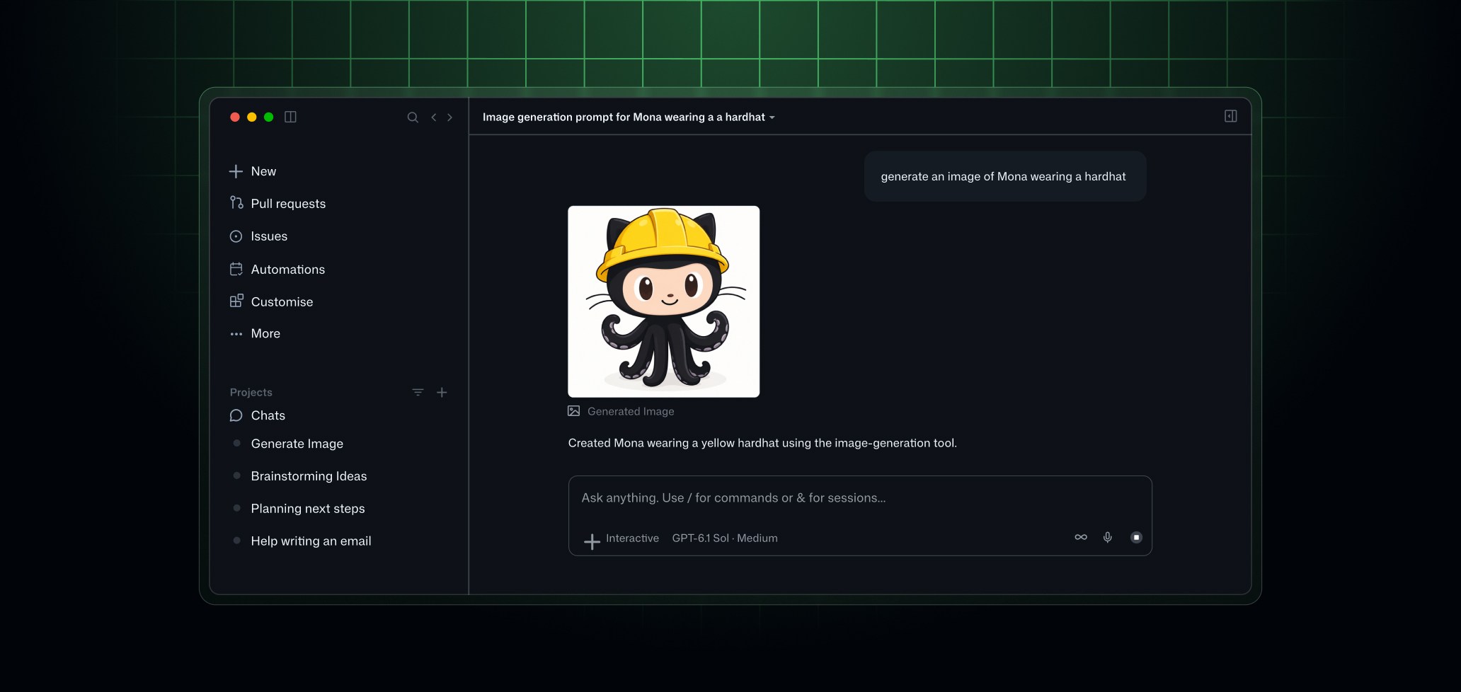 GitHub 官方展示的 Copilot 生成图片界面。